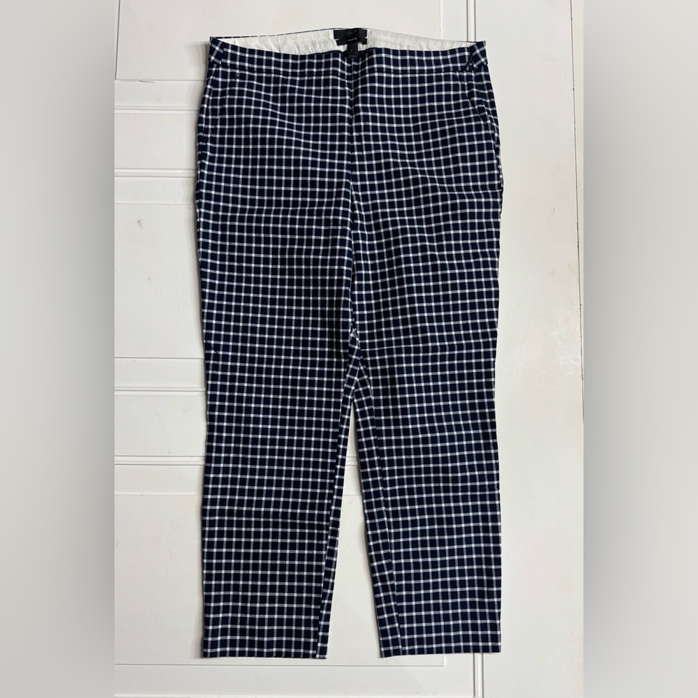 J. Crew Women’s Size 8 Navy Blue Martie Checked Windowpane Plaid Pants Trousers